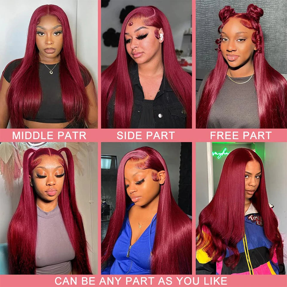 CASSIE Pre-Plucked Human Hair Burgundy Straight Glueless Ready To Wear And Go Hd Lace Frontal Wig