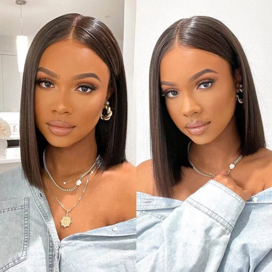SIYAX Glueless Short V Part Straight Brazilian Human Hair Bob Wig