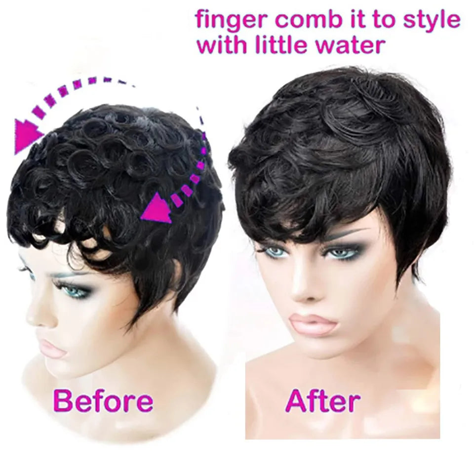 SIYAX Pixie Cut Full Machine Made Glueless Brazilian Remy Human Hair Wig