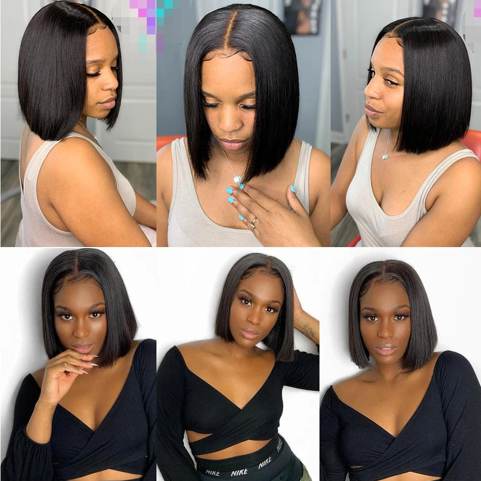 SIYAX Glueless Short Bone Straight HD Transparent Lace Front Human Hair Bob Wig