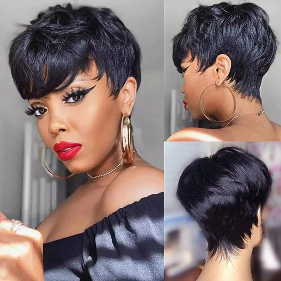 SIYAX Pixie Cut Full Machine Made Glueless Brazilian Remy Human Hair Wig