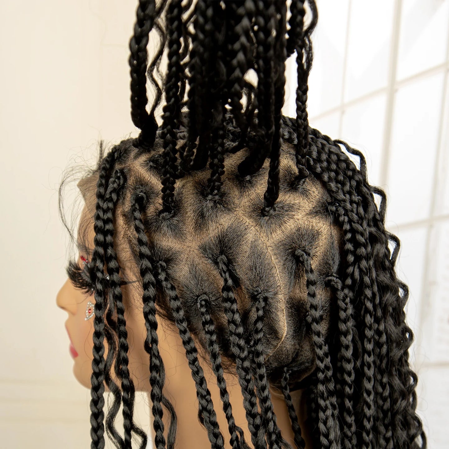 SIYAX Synthetic Full Lace Triangle Parting Knotless Boho Curl Box Braided Wig