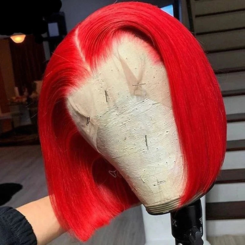 SIYAX 13x4 Short Pre-Plucked Bone Straight Human Hair Transparent Lace Front Bob Wig