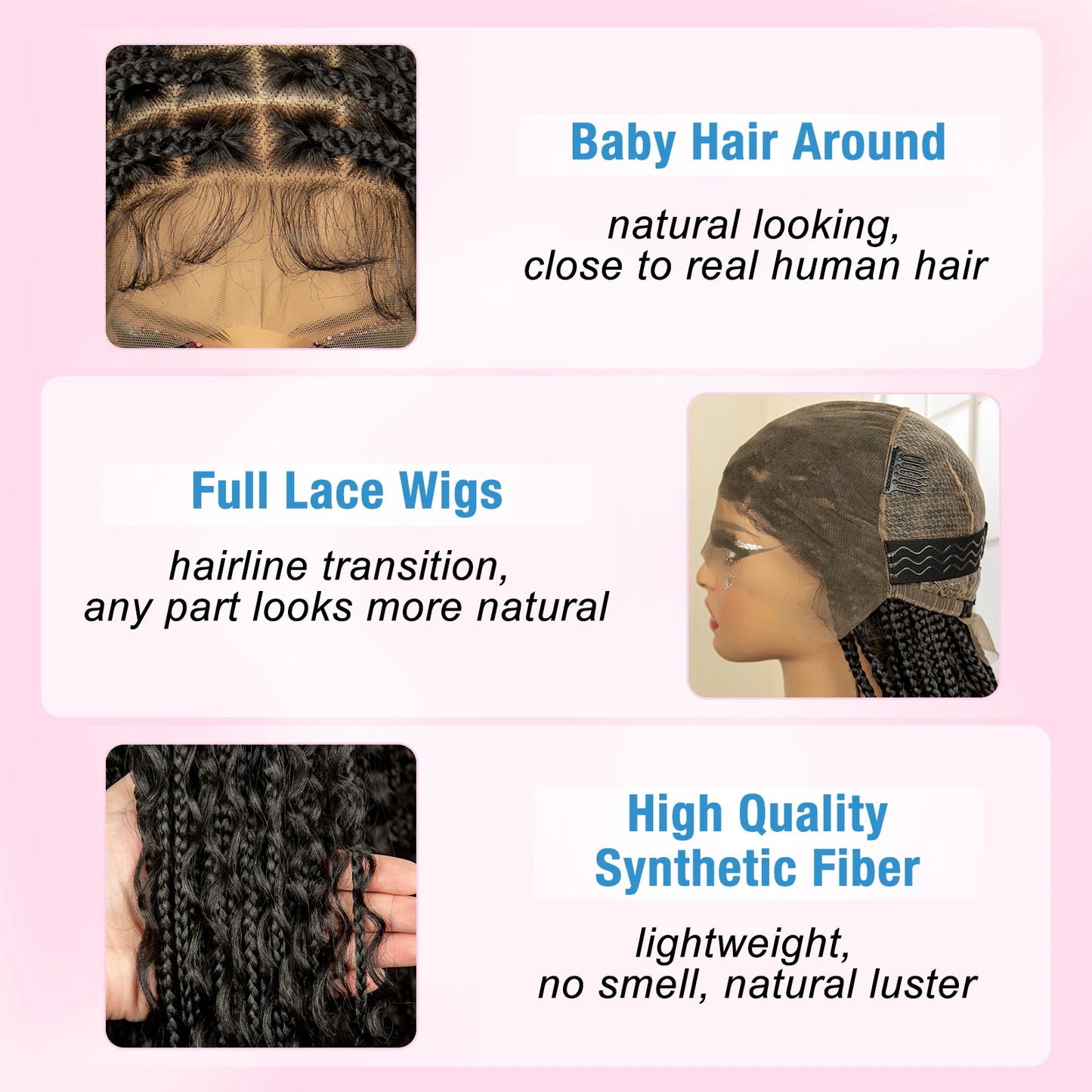 SIYAX 36 Inches Long Boho Curl Synthetic Full Lace Knotless Box Braided Wig