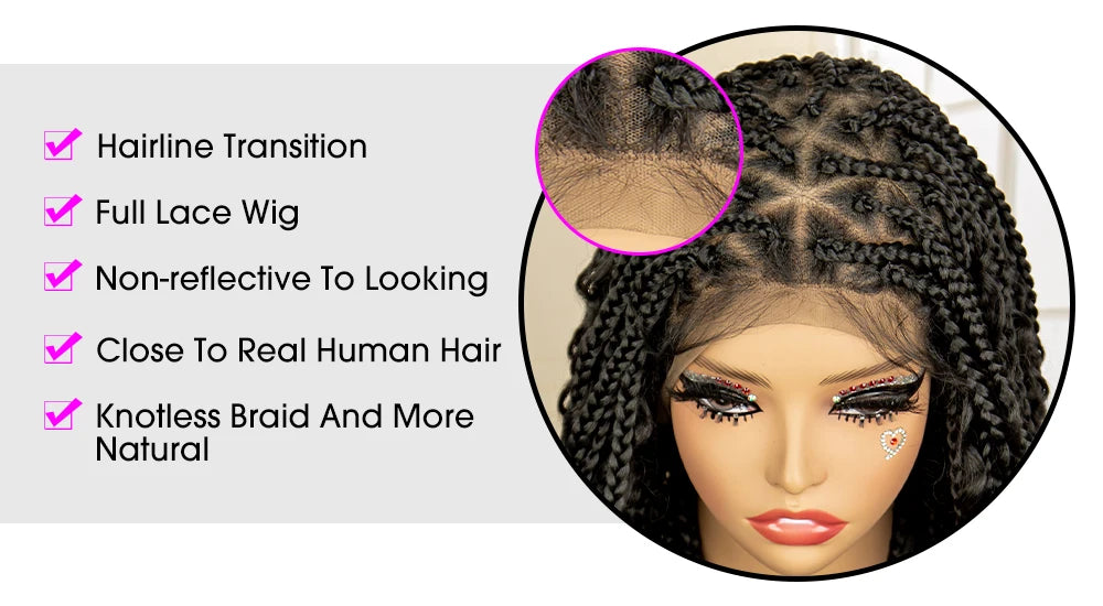 SIYAX Synthetic Full Lace Triangle Parting Knotless Boho Curl Box Braided Wig