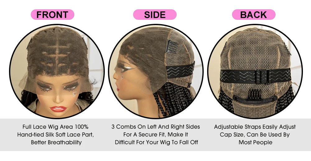SIYAX 36 Inches Long Boho Curl Synthetic Full Lace Knotless Box Braided Wig