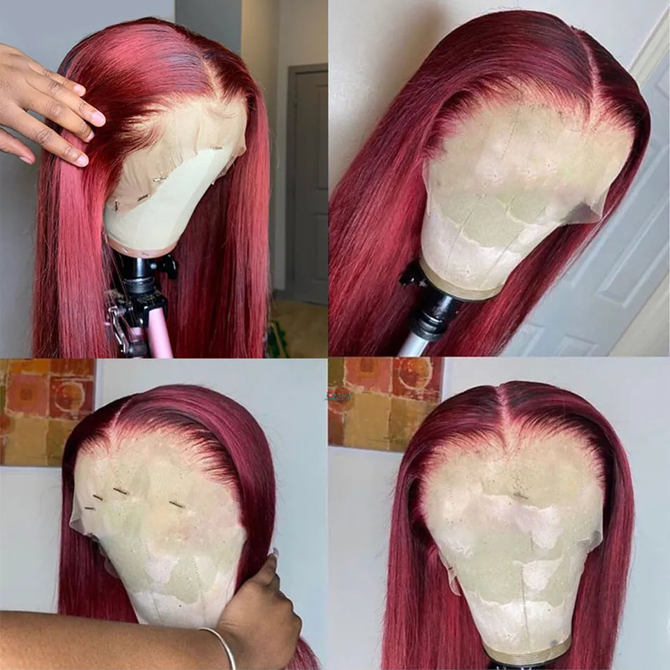 FOXY 99J Burgundy Pre-Plucked Peruvian HD Lace Front Straight Human Hair Wig