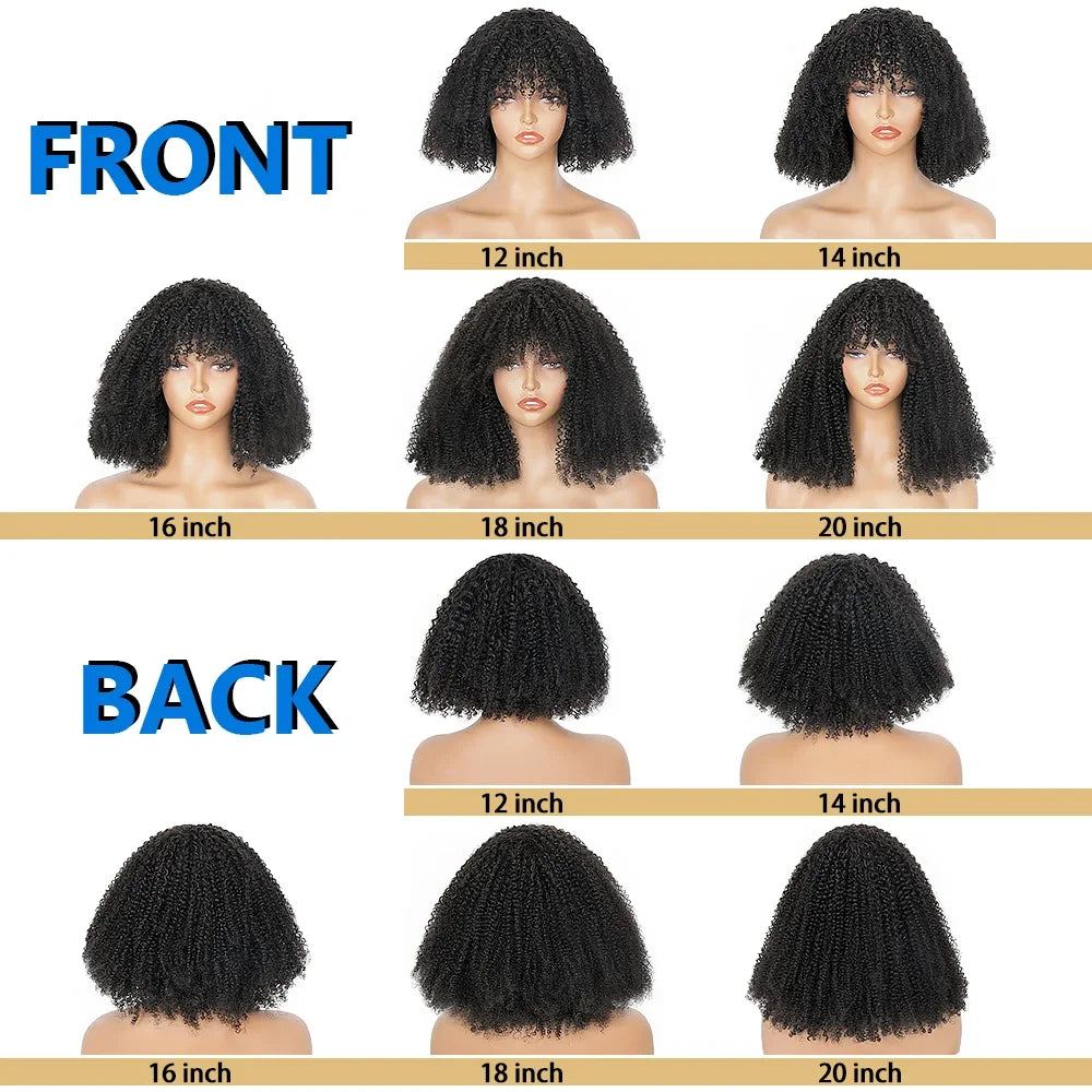 SIYAX Afro Kinky Curly Wig with Bangs (Brazilian Remy Human Hair Full Machine Made)