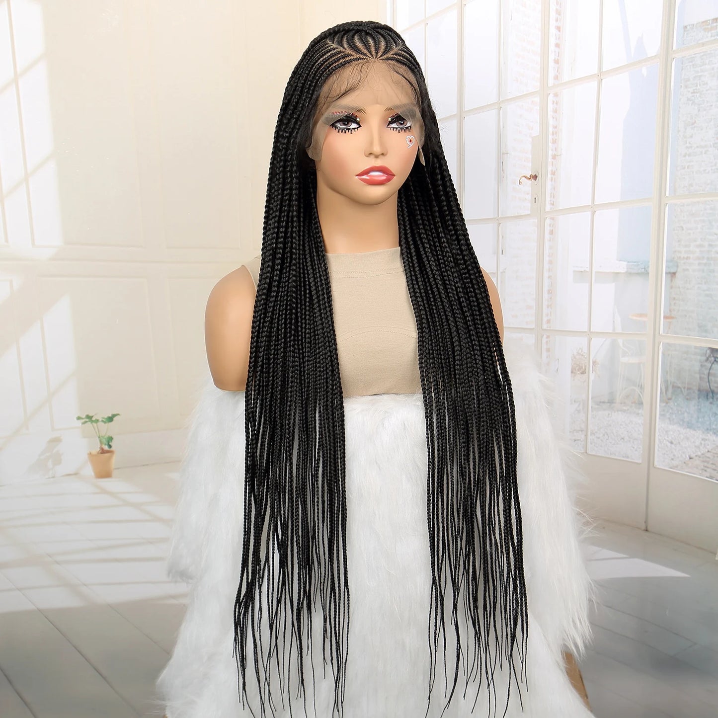 SIYAX Synthetic Full Lace Cornrow Braided Wig with Baby Hair