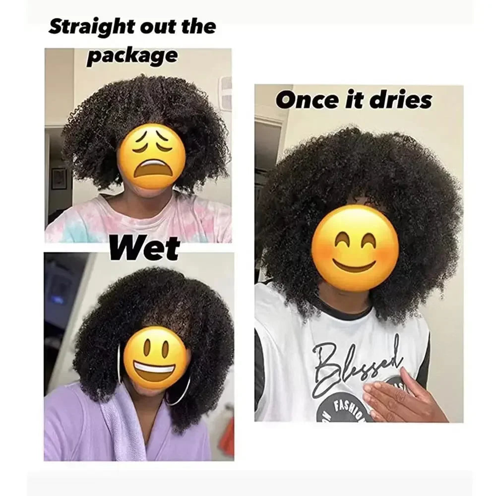 SIYAX Afro Kinky Curly Wig with Bangs (Brazilian Remy Human Hair Full Machine Made)