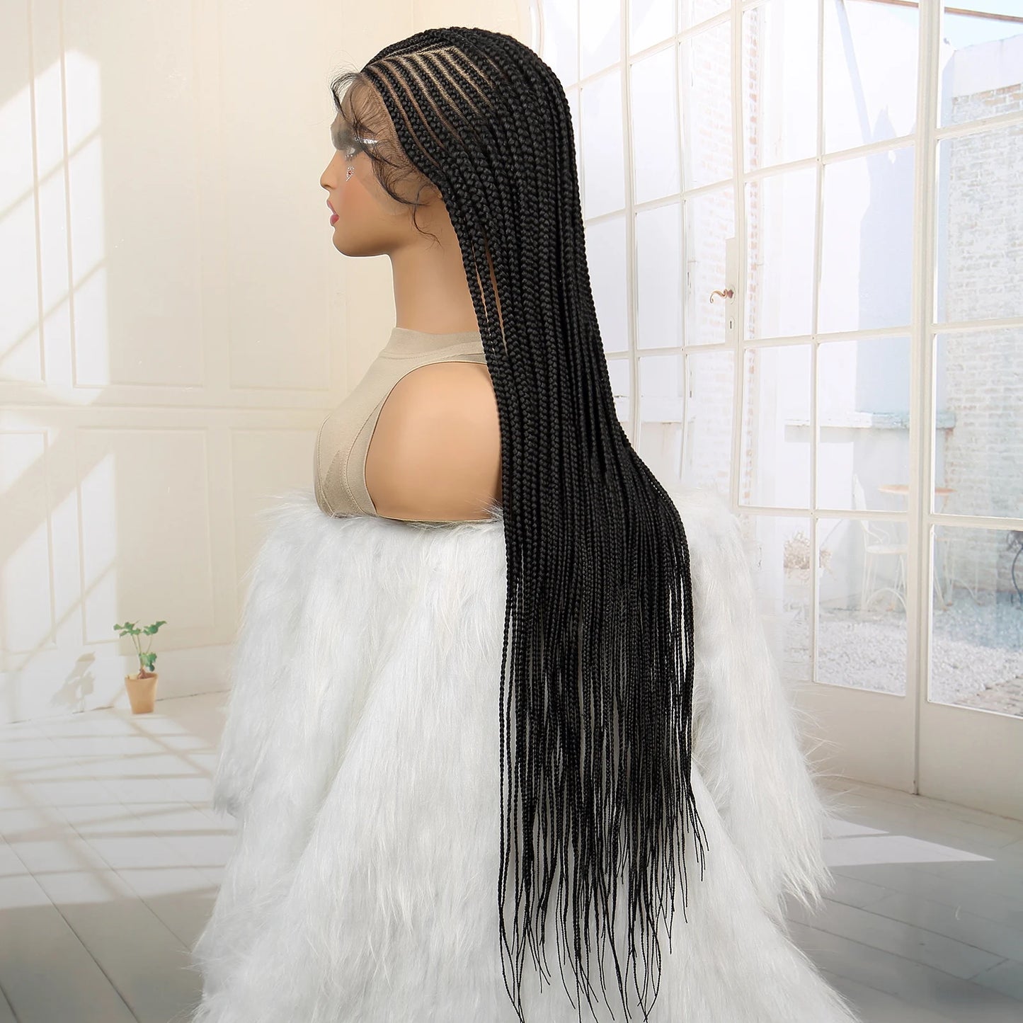 SIYAX Synthetic Full Lace Cornrow Braided Wig with Baby Hair