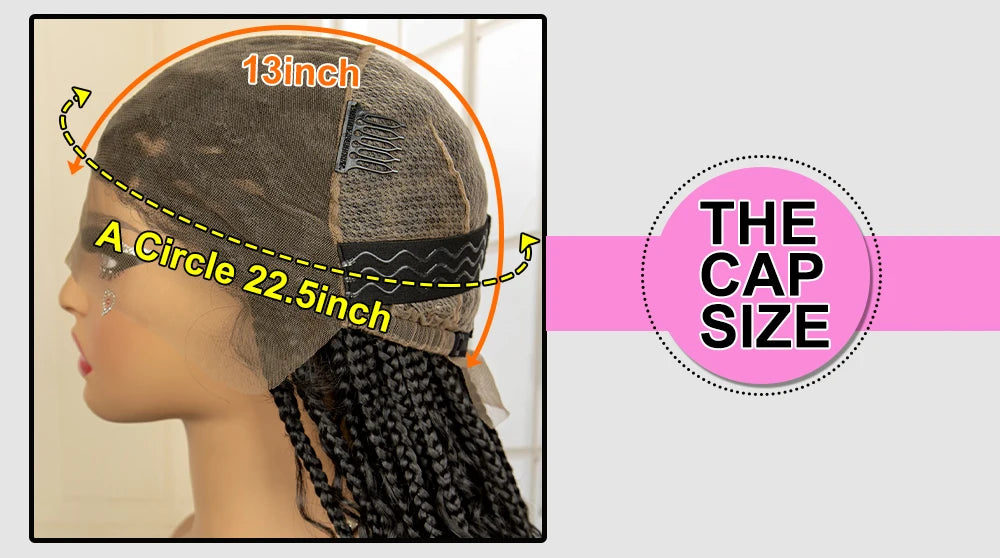 SIYAX 36 Inches Long Boho Curl Synthetic Full Lace Knotless Box Braided Wig