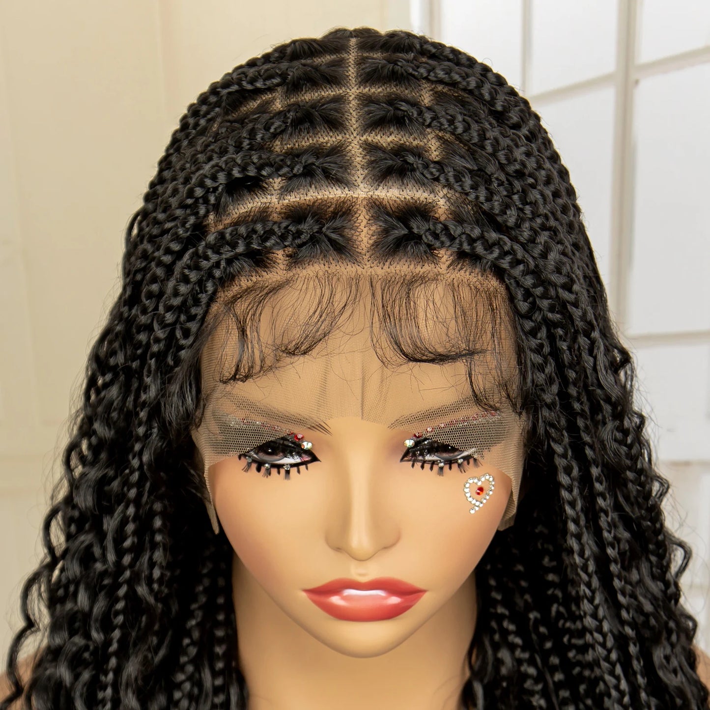 SIYAX 36 Inches Long Boho Curl Synthetic Full Lace Knotless Box Braided Wig