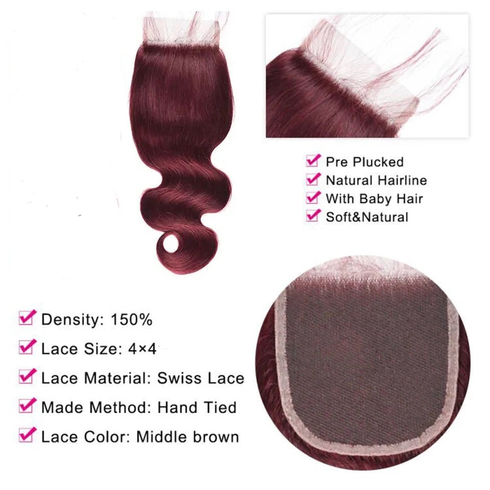SASHA Body Wave Human Hair Bundles With Lace Closure (Brazilian Wavy Remy Hair)