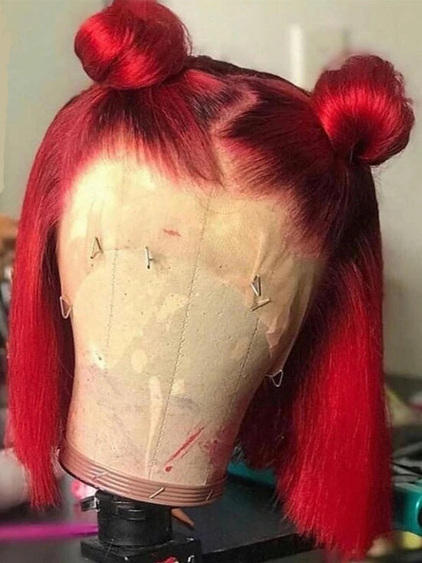 SIYAX 13x4 Short Pre-Plucked Bone Straight Human Hair Transparent Lace Front Bob Wig