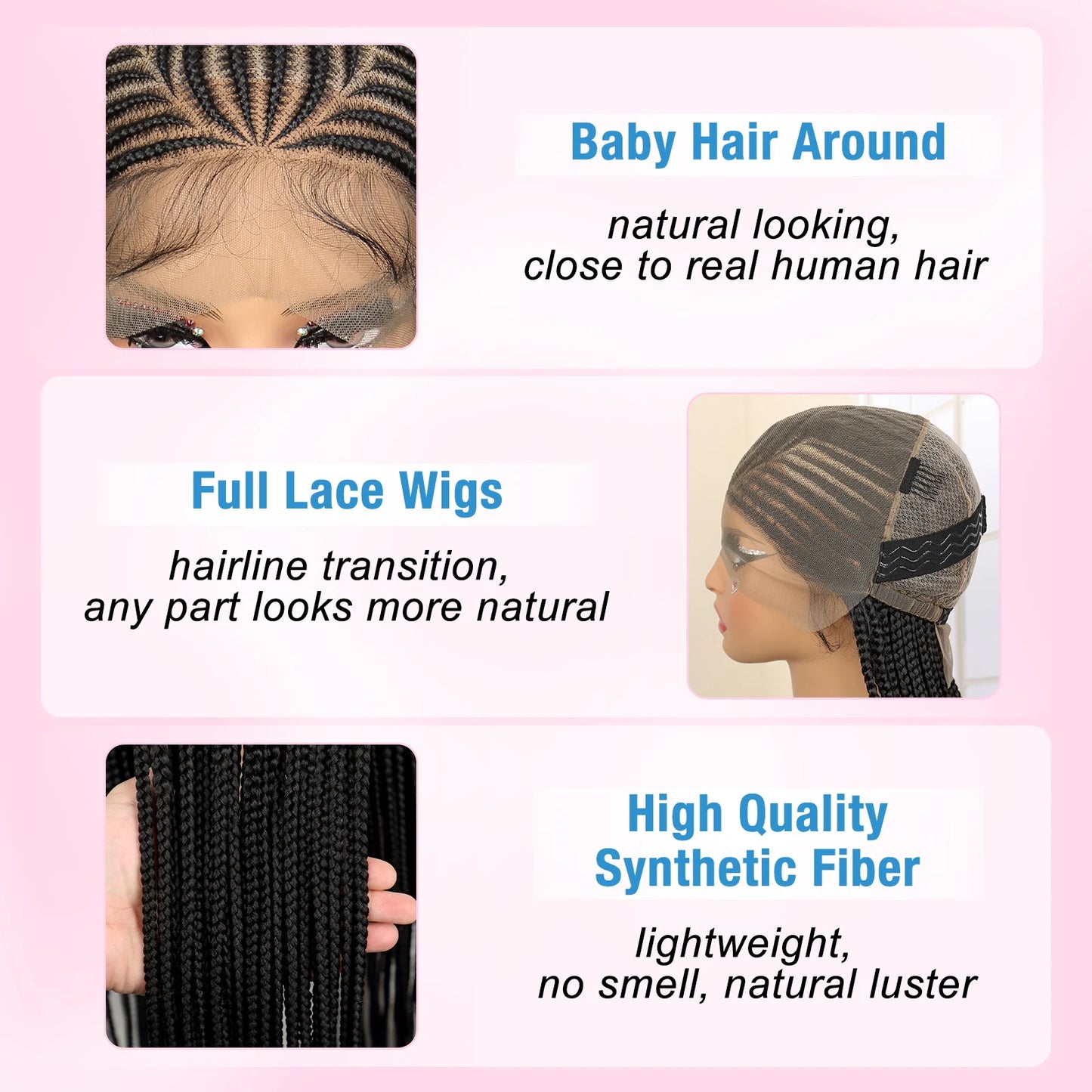 SIYAX Synthetic Full Lace Cornrow Braided Wig with Baby Hair