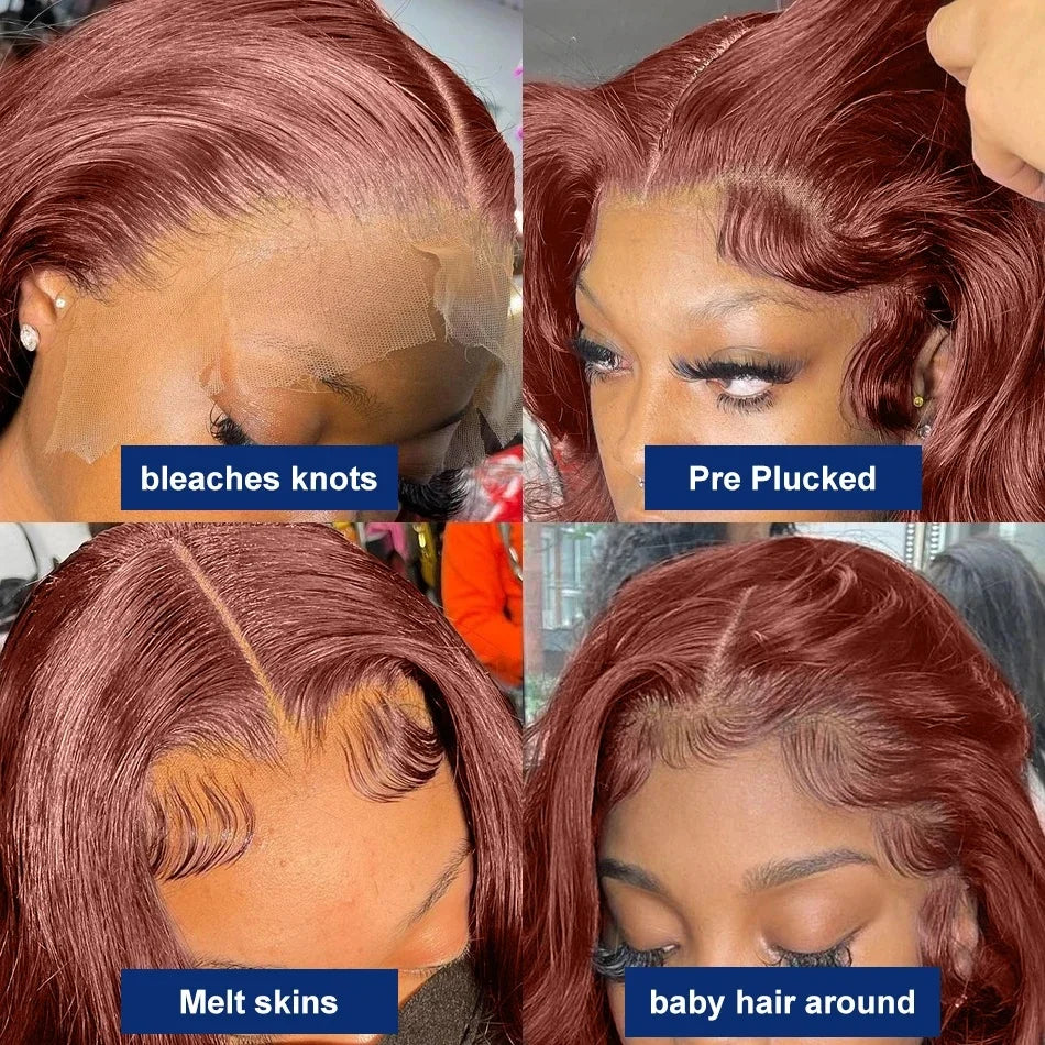 SOPHIE Glueless Pre-Plucked HD Lace Front Body Wave Reddish Brown Human Hair Wig