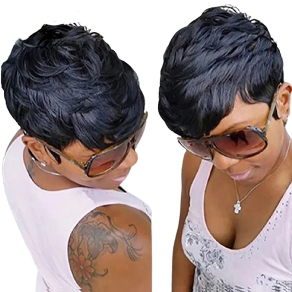 SIYAX Pixie Cut Full Machine Made Glueless Brazilian Remy Human Hair Wig