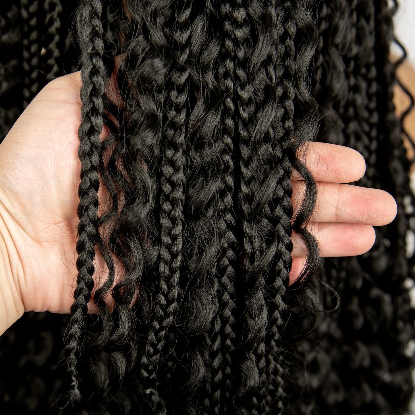 SIYAX Synthetic Full Lace Triangle Parting Knotless Boho Curl Box Braided Wig