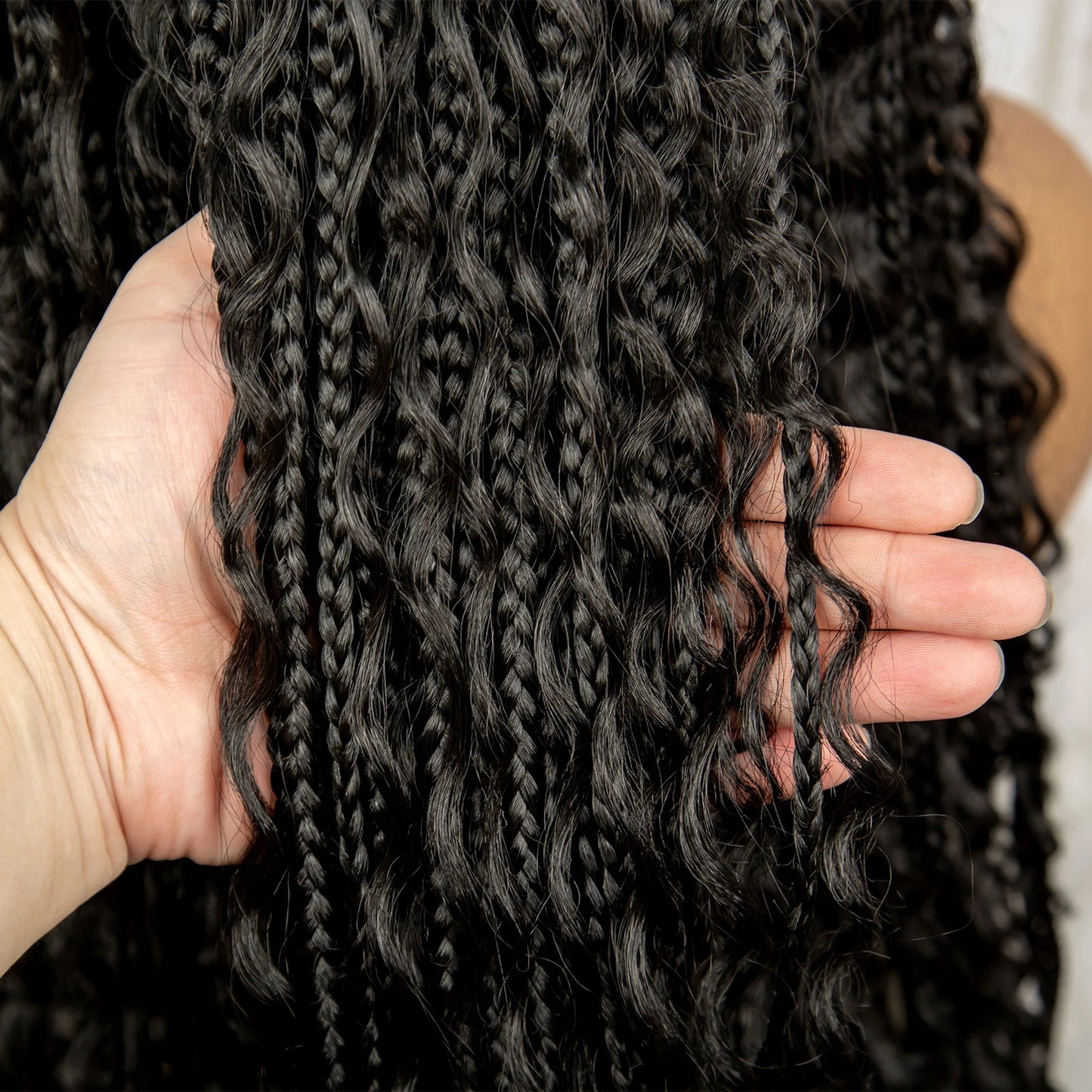 SIYAX 36 Inches Long Boho Curl Synthetic Full Lace Knotless Box Braided Wig