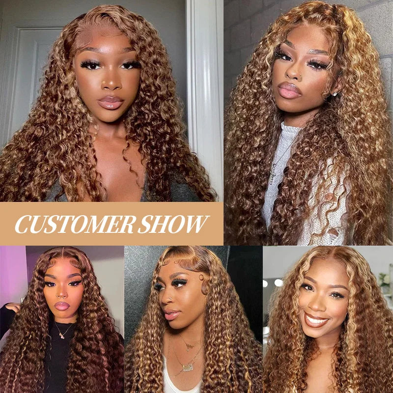 JESSICA Highlight Human Hair Curly Deep Wave HD Lace Frontal Wig