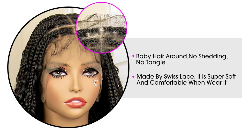SIYAX 36 Inches Long Boho Curl Synthetic Full Lace Knotless Box Braided Wig