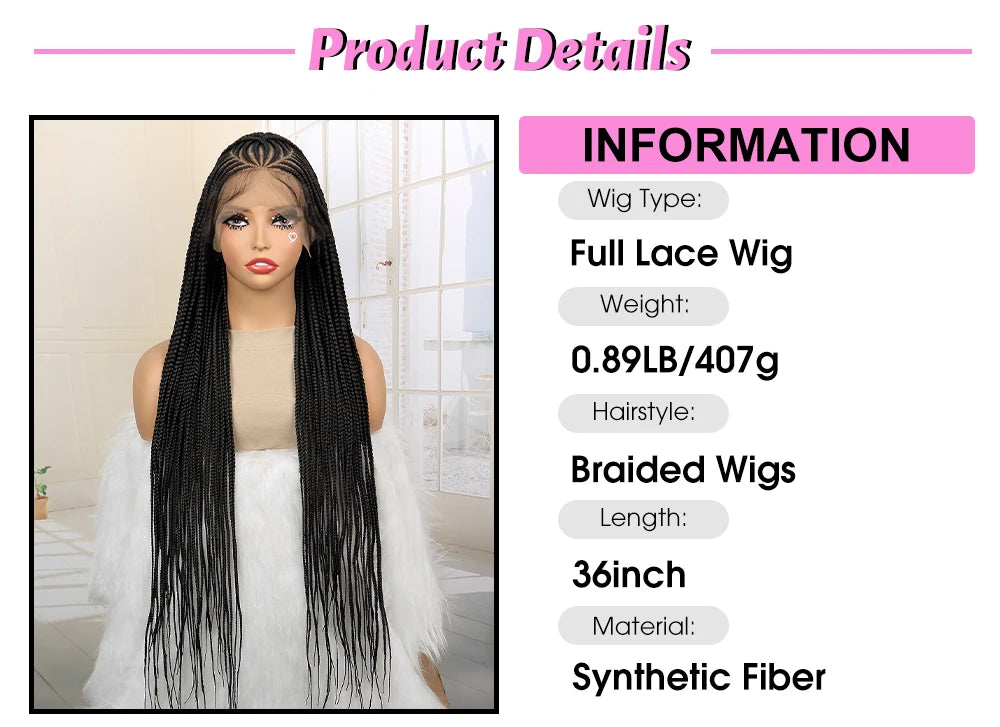 SIYAX Synthetic Full Lace Cornrow Braided Wig with Baby Hair
