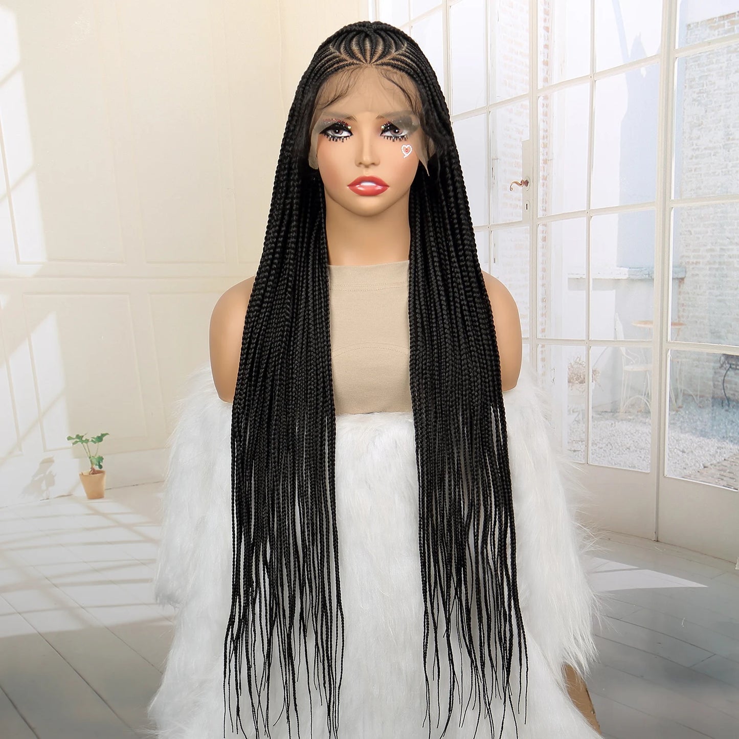 SIYAX Synthetic Full Lace Cornrow Braided Wig with Baby Hair