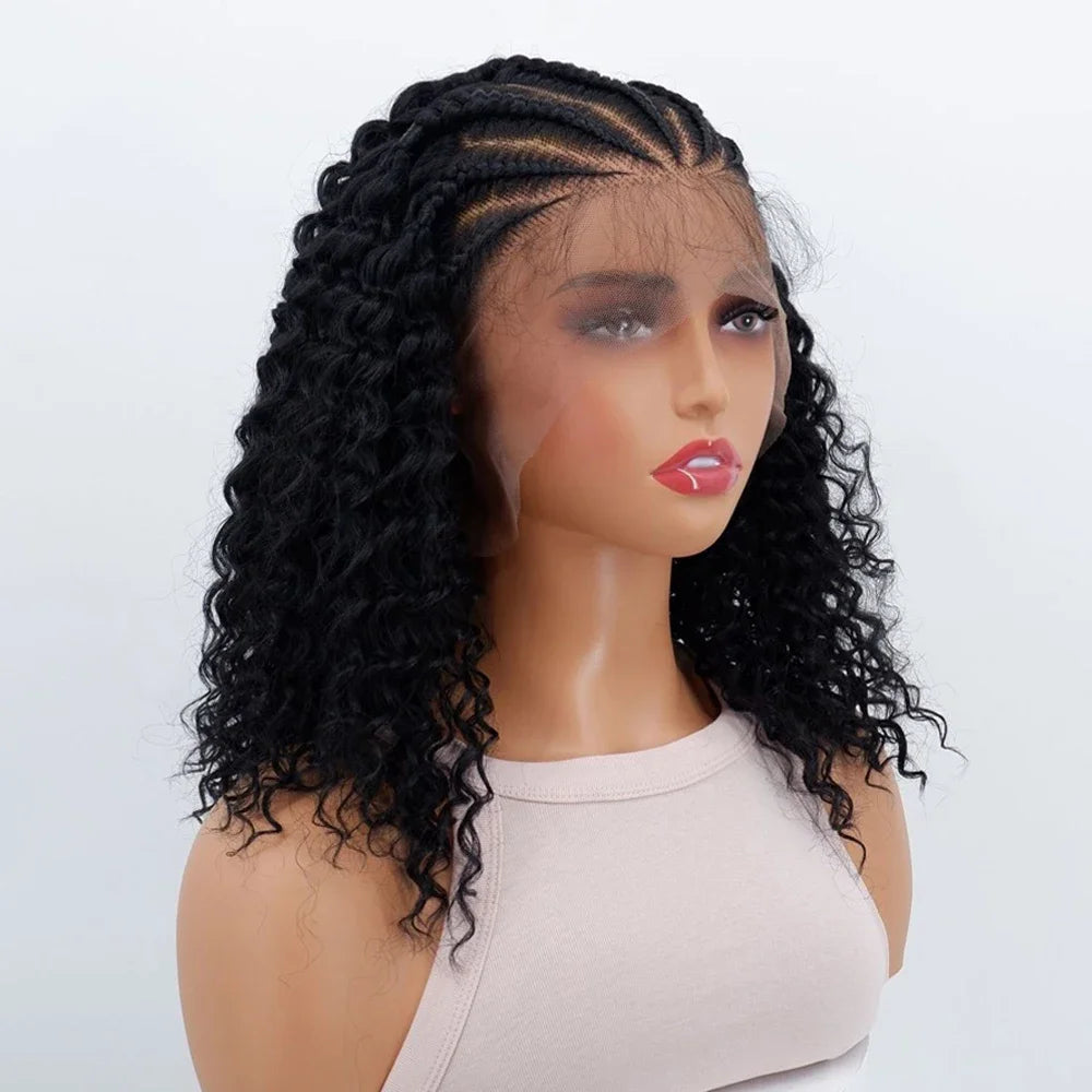 SIYAX Bob Afro Kinky Curly 13x6 Lace Front Braided Wig