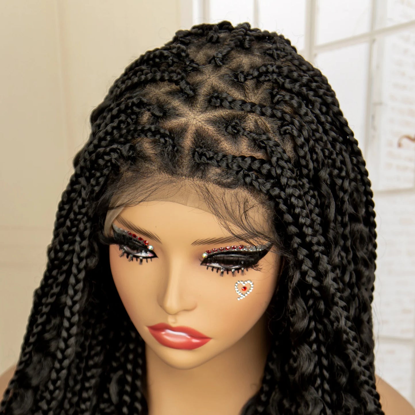 SIYAX Synthetic Full Lace Triangle Parting Knotless Boho Curl Box Braided Wig