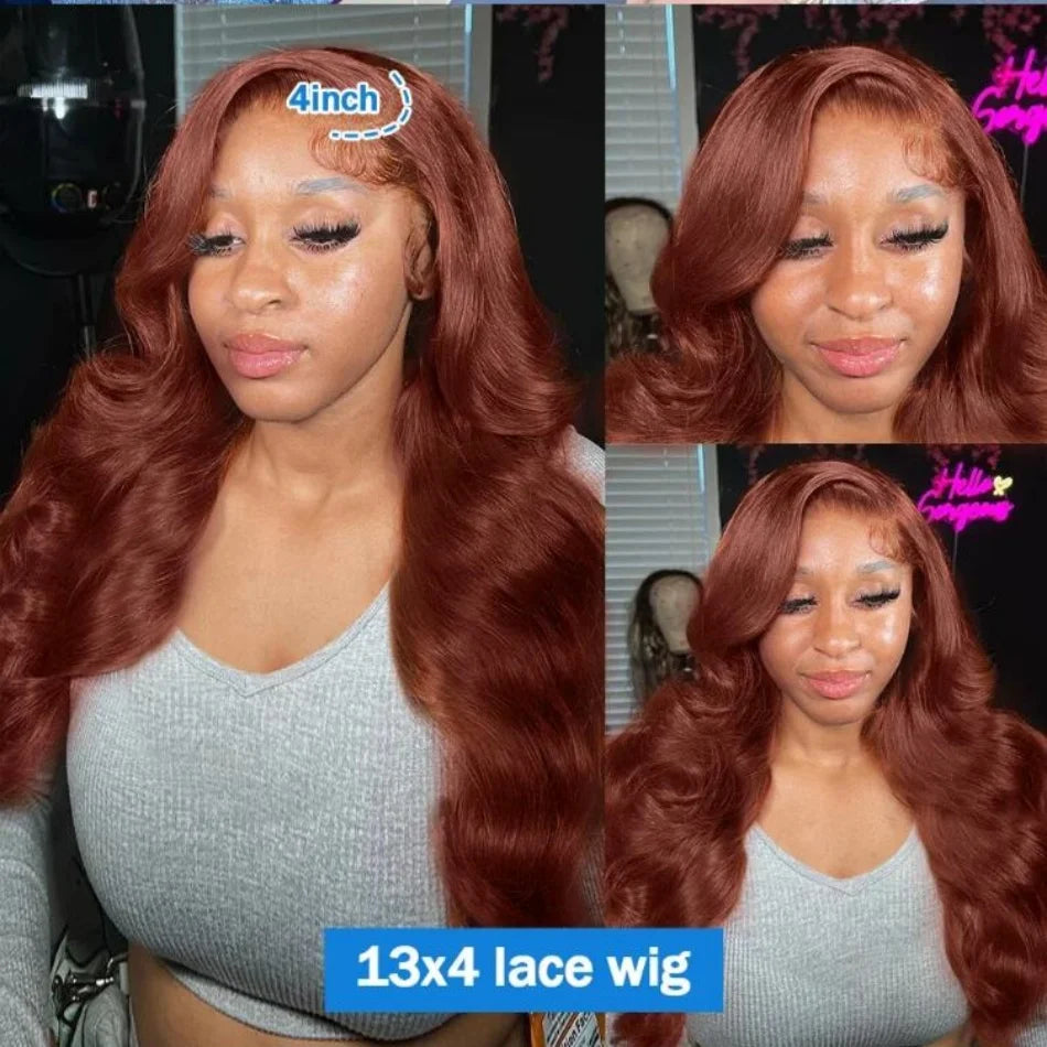SOPHIE Glueless Pre-Plucked HD Lace Front Body Wave Reddish Brown Human Hair Wig