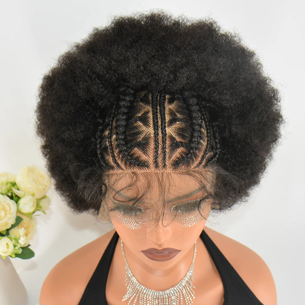 SIYAX Afro Kinky Curly Short Braided Synthetic Wig