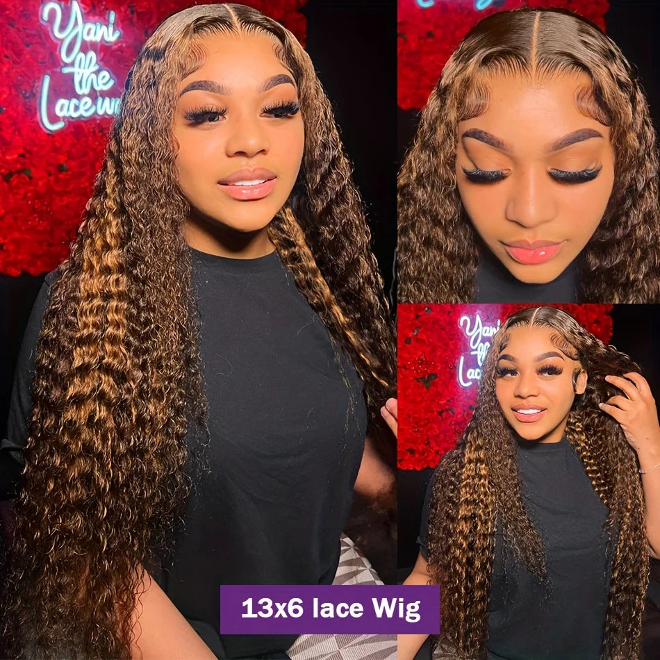 JESSICA Highlight Human Hair Curly Deep Wave HD Lace Frontal Wig