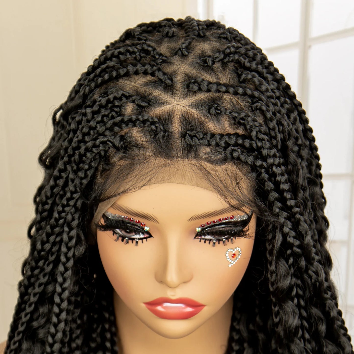 SIYAX Synthetic Full Lace Triangle Parting Knotless Boho Curl Box Braided Wig