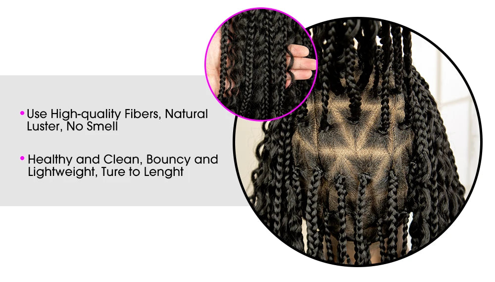 SIYAX Synthetic Full Lace Triangle Parting Knotless Boho Curl Box Braided Wig