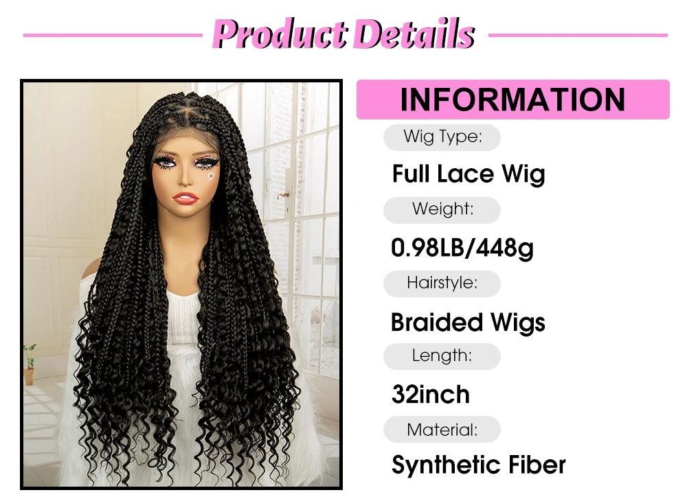 SIYAX Synthetic Full Lace Triangle Parting Knotless Boho Curl Box Braided Wig