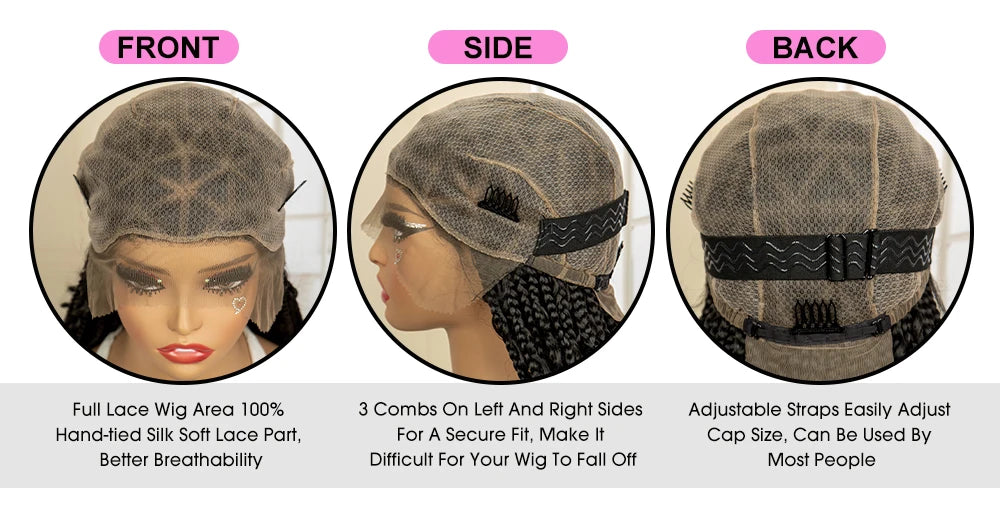 SIYAX Synthetic Full Lace Triangle Parting Knotless Boho Curl Box Braided Wig