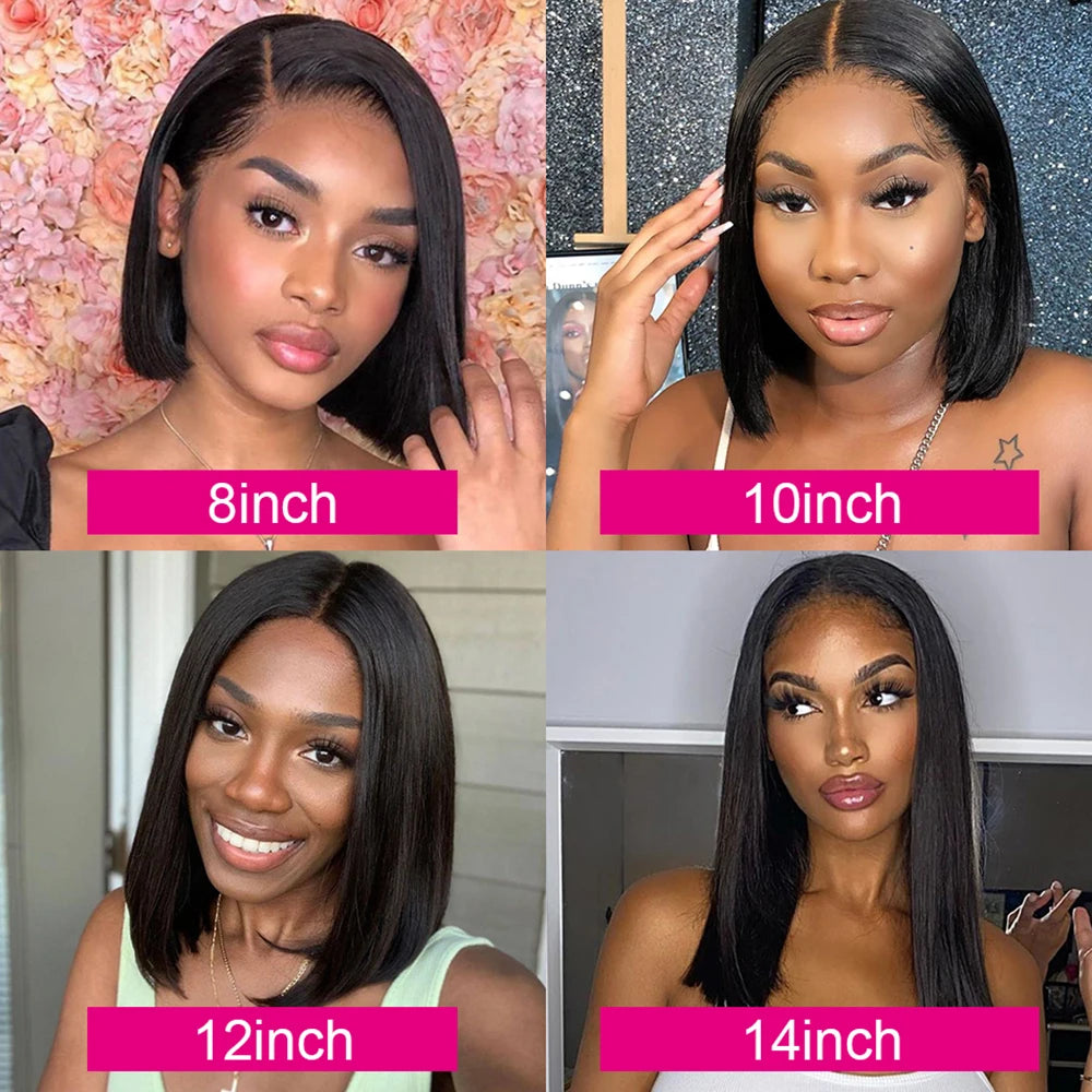 SIYAX Glueless Short Bone Straight HD Transparent Lace Front Human Hair Bob Wig