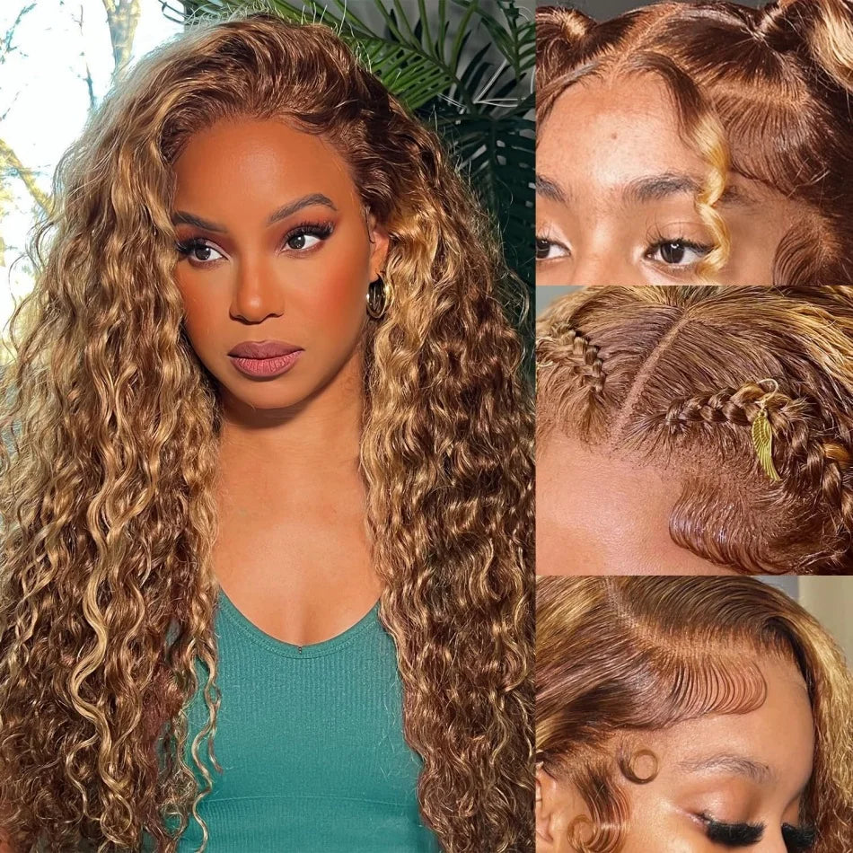JESSICA Highlight Human Hair Curly Deep Wave HD Lace Frontal Wig