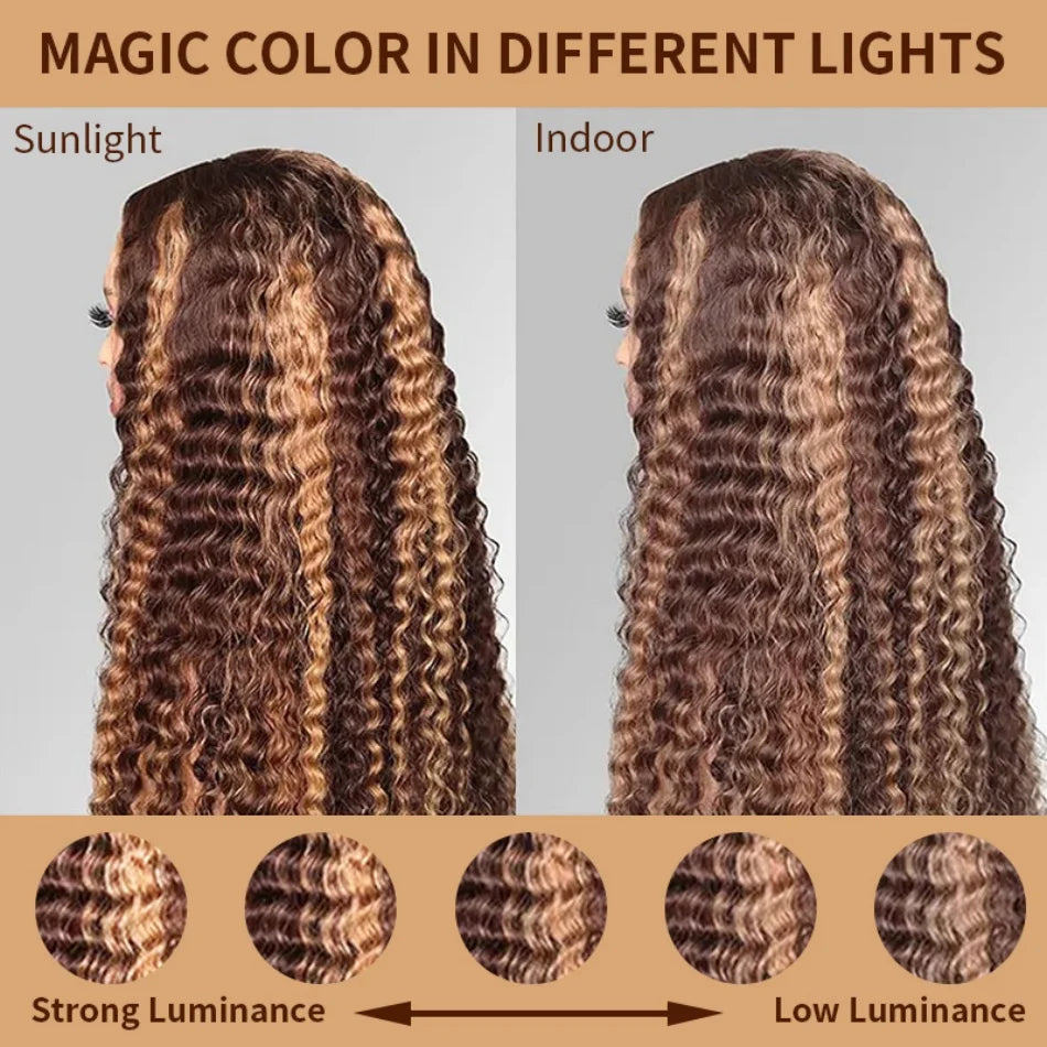JESSICA Highlight Human Hair Curly Deep Wave HD Lace Frontal Wig