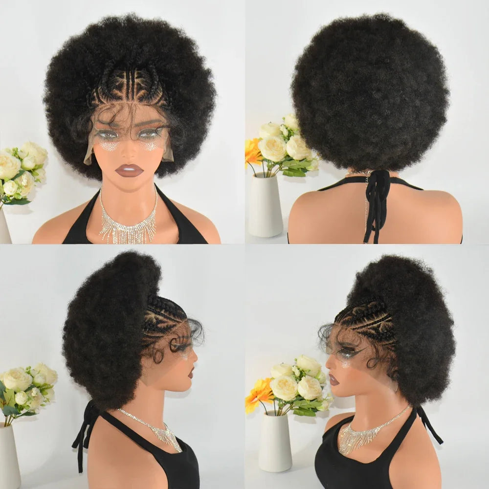 SIYAX Afro Kinky Curly Short Braided Synthetic Wig