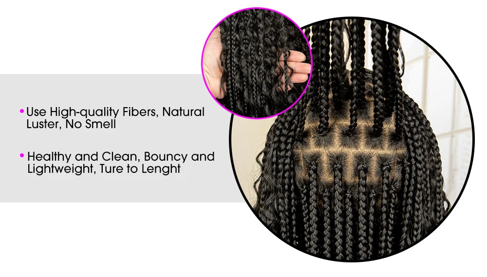 SIYAX 36 Inches Long Boho Curl Synthetic Full Lace Knotless Box Braided Wig