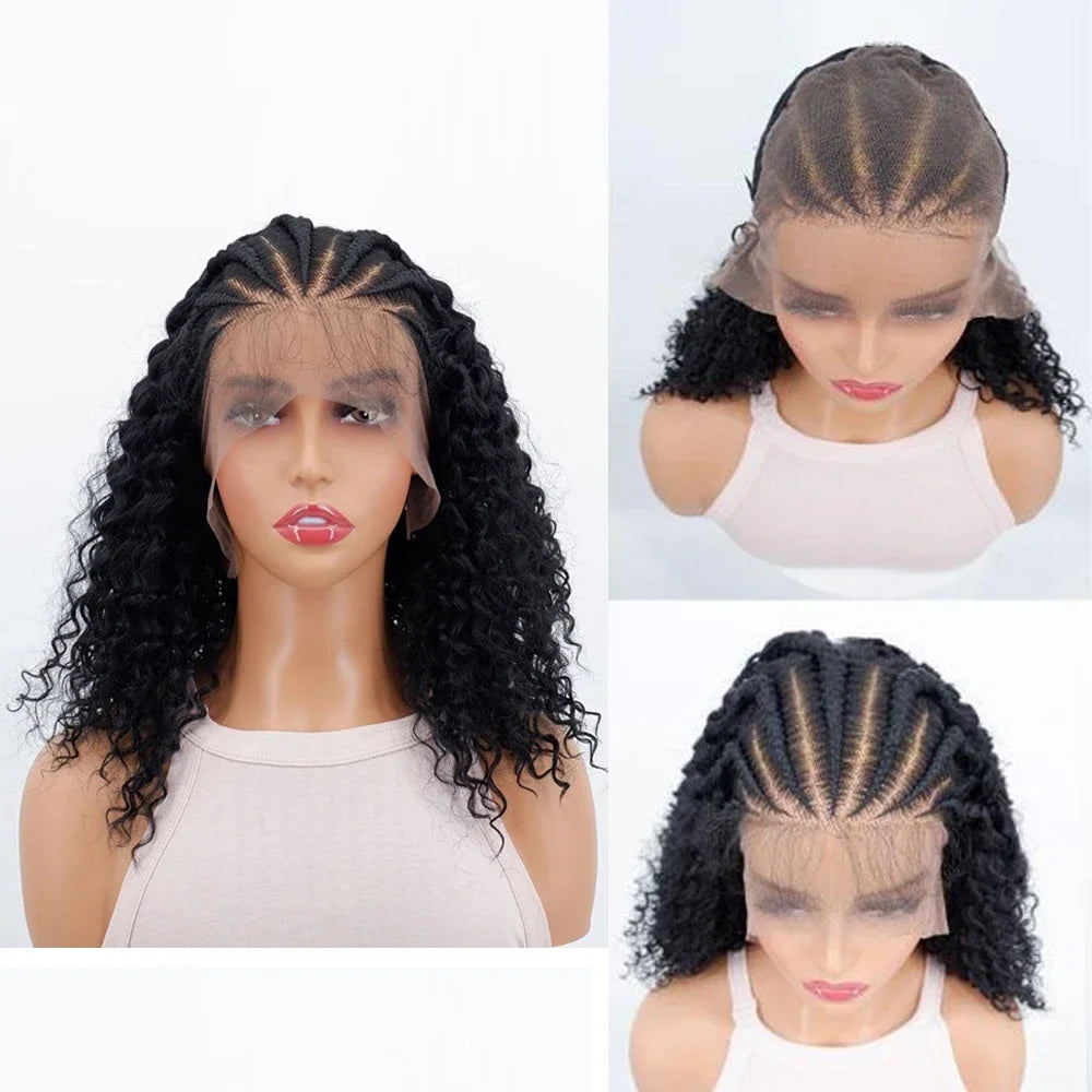 SIYAX Bob Afro Kinky Curly 13x6 Lace Front Braided Wig