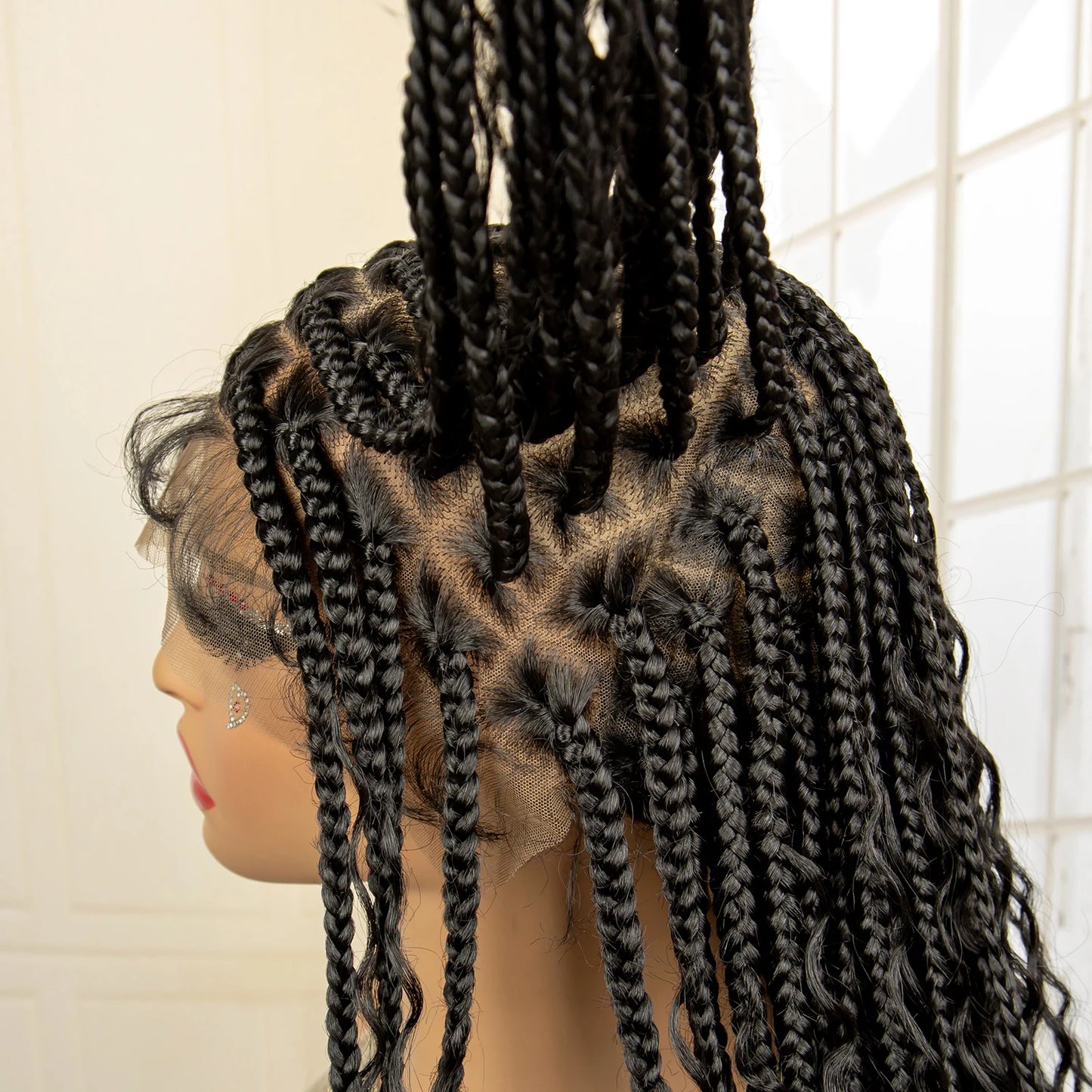 SIYAX 36 Inches Long Boho Curl Synthetic Full Lace Knotless Box Braided Wig