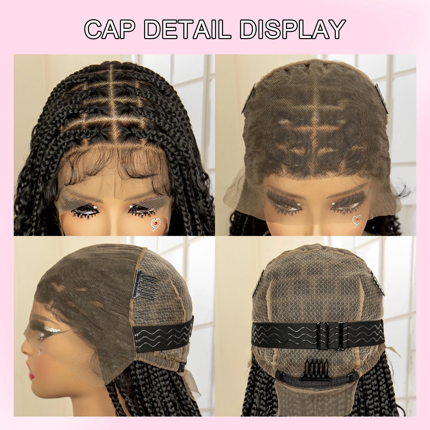 SIYAX 36 Inches Long Boho Curl Synthetic Full Lace Knotless Box Braided Wig