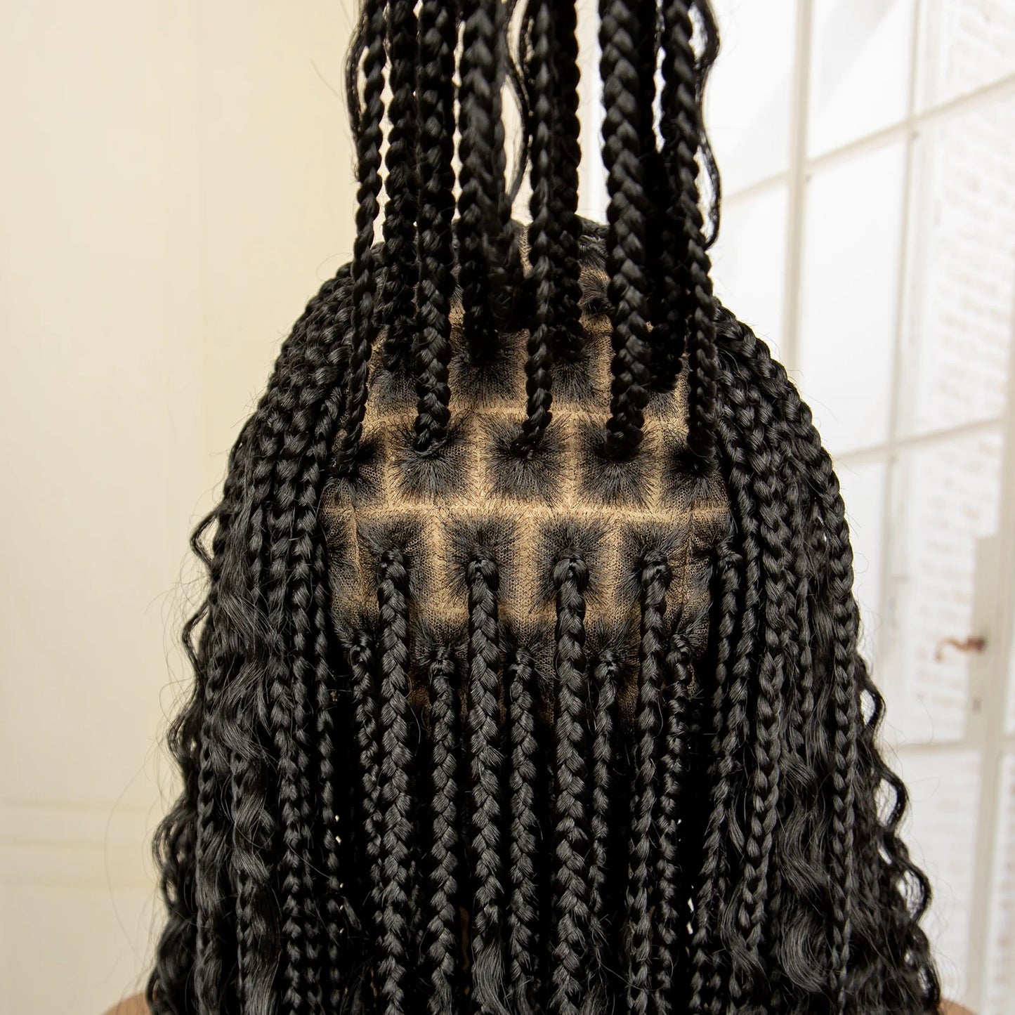 SIYAX 36 Inches Long Boho Curl Synthetic Full Lace Knotless Box Braided Wig