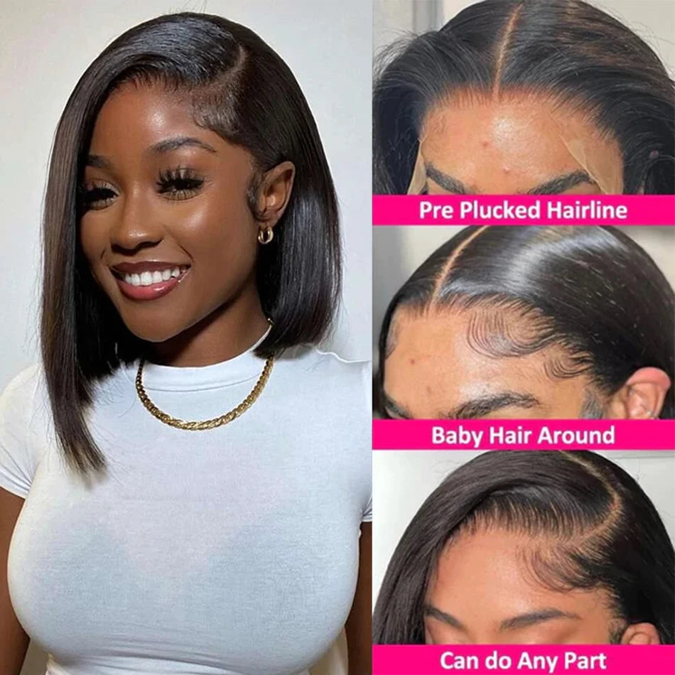 SIYAX Glueless Short Bone Straight HD Transparent Lace Front Human Hair Bob Wig