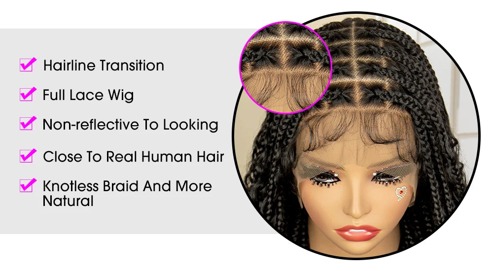 SIYAX 36 Inches Long Boho Curl Synthetic Full Lace Knotless Box Braided Wig