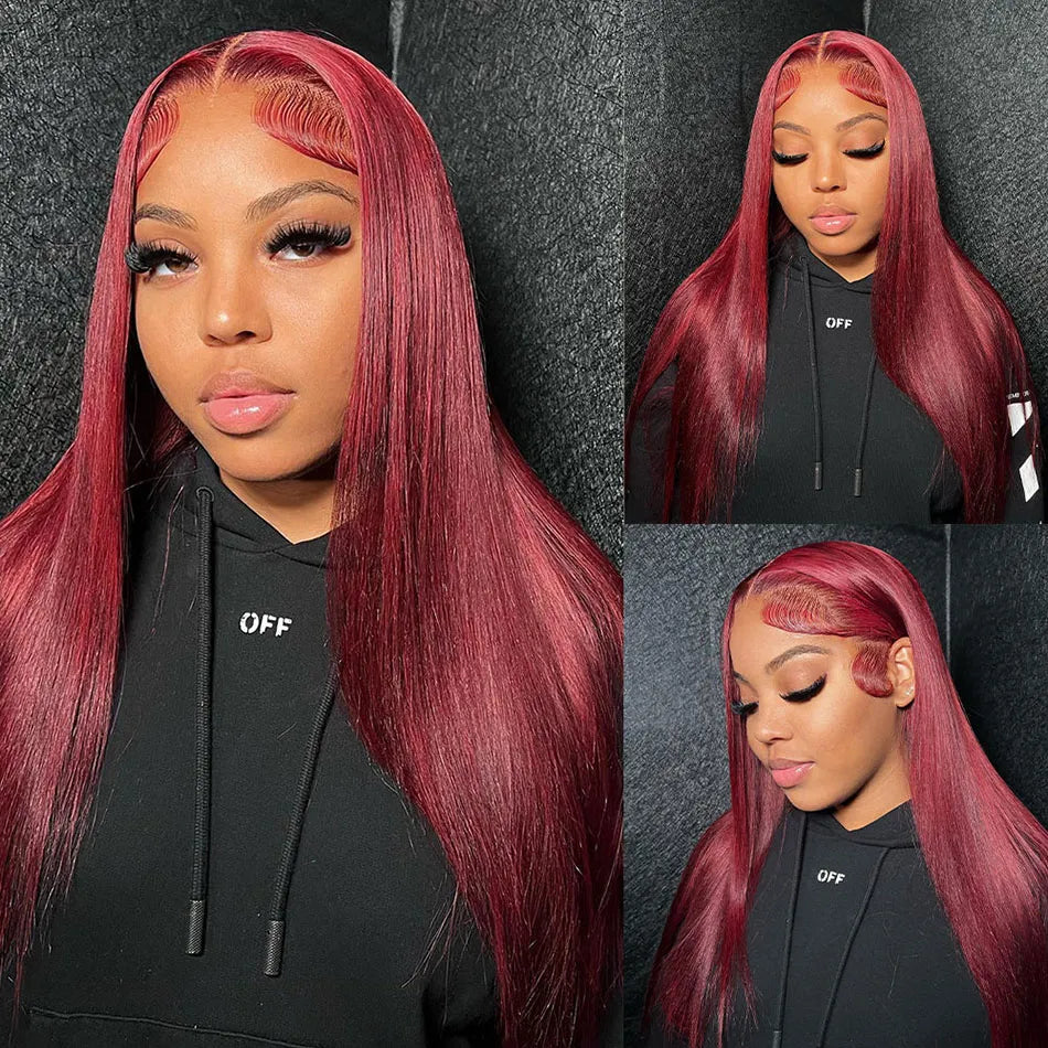 FOXY 99J Burgundy Pre-Plucked Peruvian HD Lace Front Straight Human Hair Wig