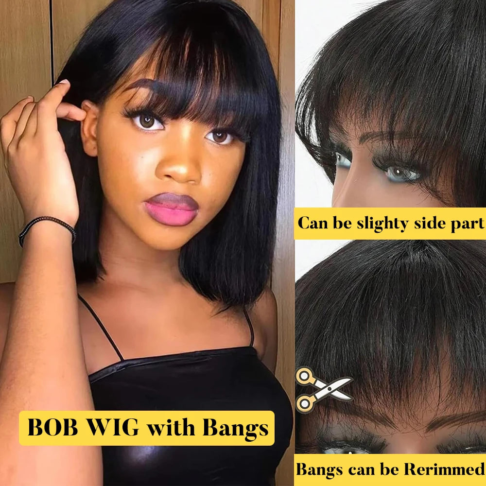 SIYAX Straight Bob Wig With Bangs